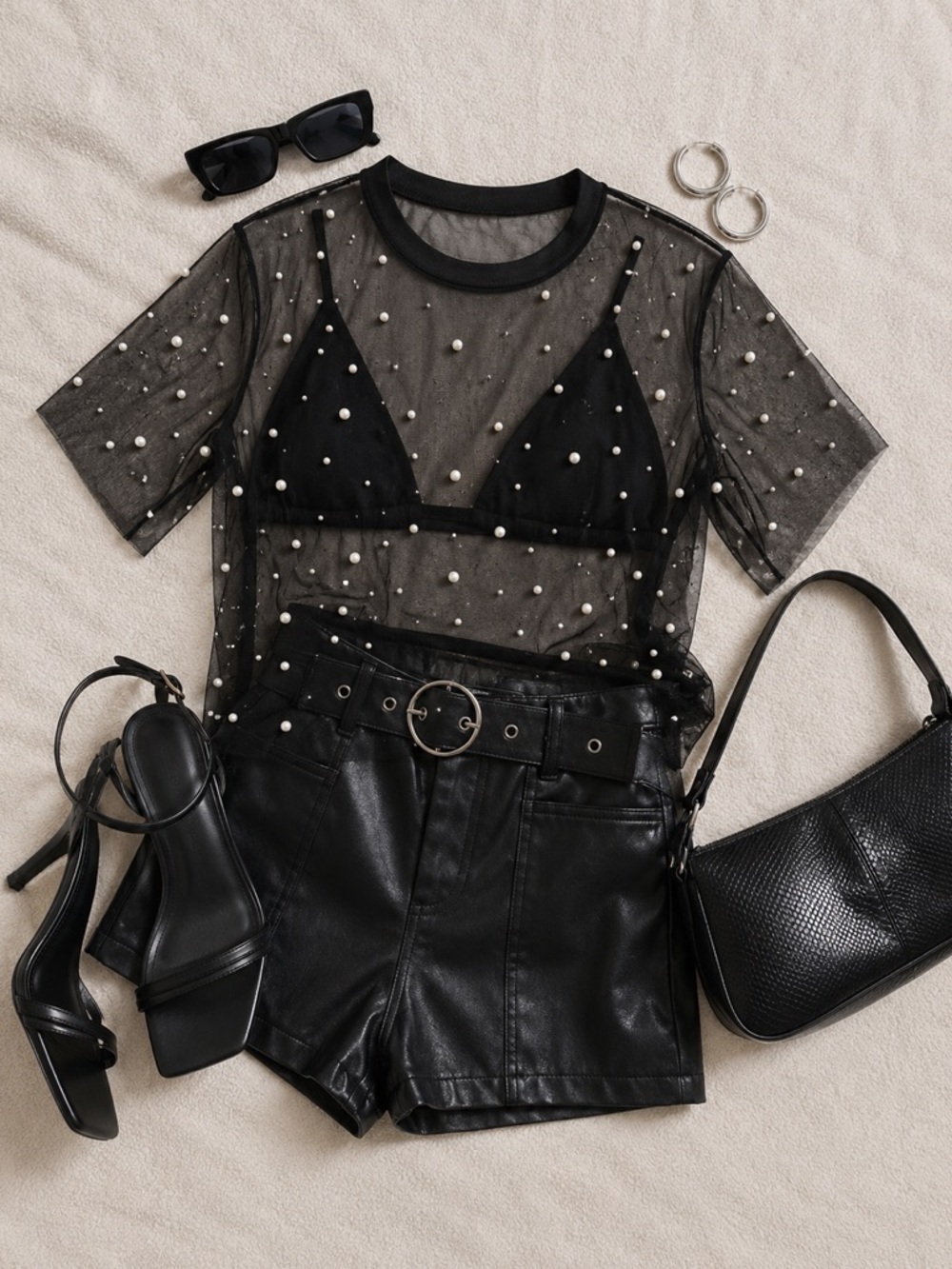 Sheer black mesh pearl top with the cutest glam Y2K vibe